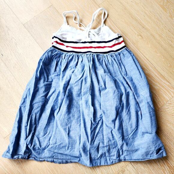 Girls Small 6-7 Sundress Red White & Blue Patriotic Chambray Racerback - Picture 2 of 4